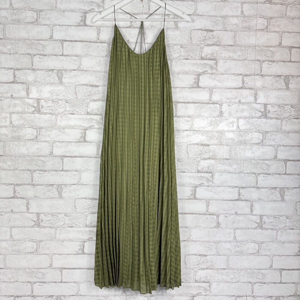 SCOTCH & SODA $198 Women's Checked Pleated Midi Olive Green Dress XS